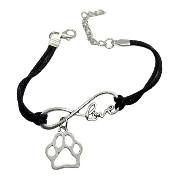 Paw Print 🐾 Dog Mom 🐾 Cat Lady Pet Lover Charm Bracelet Black Faux Leather - Picture 11 of 11